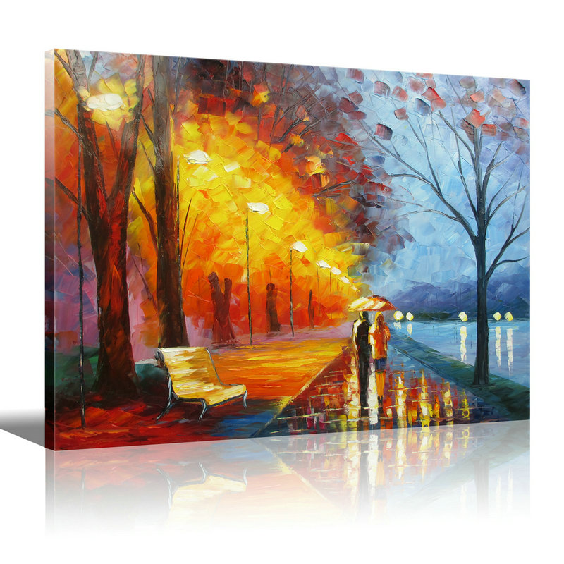 Bedroom Decor Landscape Oil Painting On Canvas Romantic Oil Painting lovers walk on the side of the lake